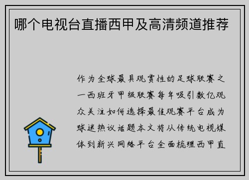 哪个电视台直播西甲及高清频道推荐