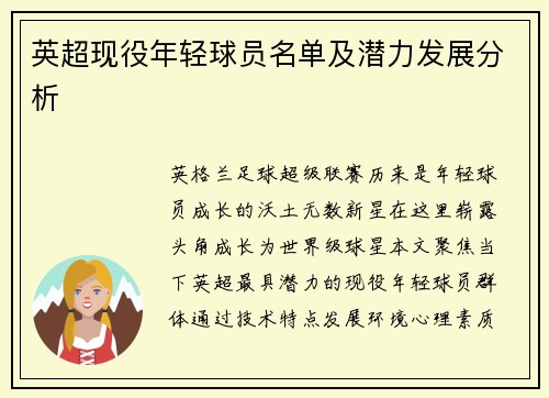 英超现役年轻球员名单及潜力发展分析
