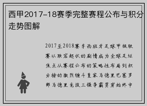 西甲2017-18赛季完整赛程公布与积分走势图解